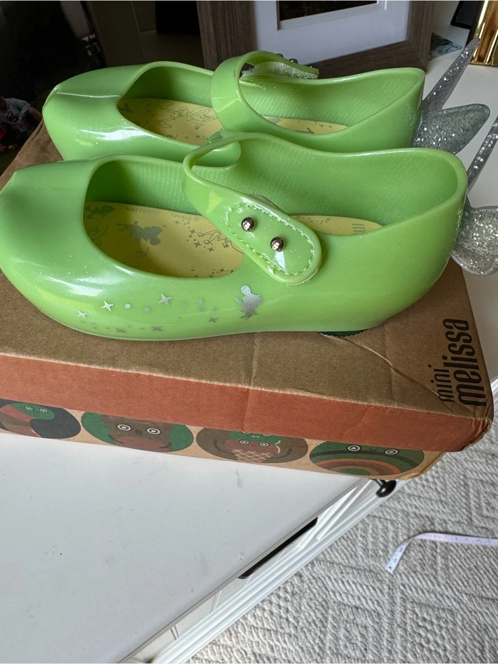 Mini Melissa Disney Tinker bell  Mary Jane Jelly Shoes with Glitter Wings